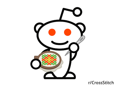 r/CrossStitch Snoo alien cross stitch hoop illustration logo needle reddit snoo stitch