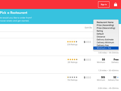 Grubhub Sort Dropdown Idea dropdown filter grubhub ia menu repurpose sort ui ux