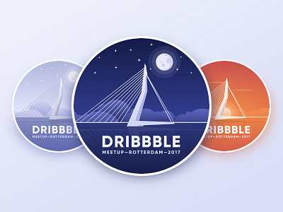 Dribbble Meetup Rotterdam Sticker badge clouds dribbble meetup icon illustration landscape logo night time rotterdam sticker sunset vector