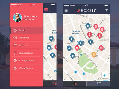 Real Estate Mobile App geolocation home homeby ios map menu mobile mobile nav real estate