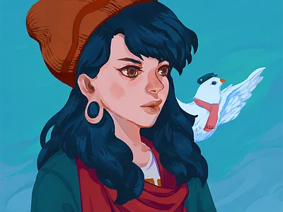 Where? album bird digital direction female girl illustration lady lost painting question sky