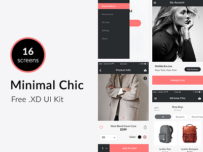 Minimal Chic - Free UI Kit adobe experience adobe xd e commerce e shop fashion free freebie minimal ui ui kit ux xd