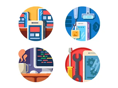 Programming application icons app application development flat icon illustration kit8 programming technology vector web