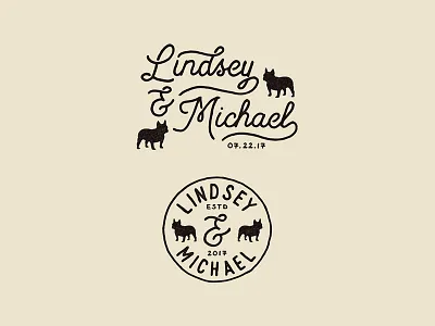 Lindsey & MIchael badge engagement hand drawn lettering logo typography