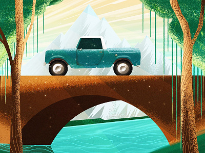 Mountain drive digital painting illustration landscape sunset wacom wip
