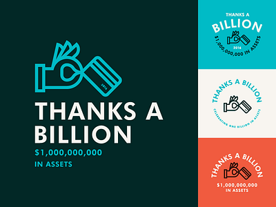 Thanks a Billion 2 billion branding card creditcard creditunion hand logo logomark mark thanksabillion