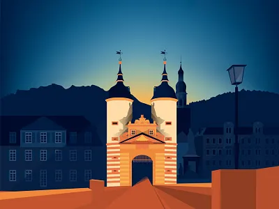 Heidelberg bridge germany heidelberg illustration night vector