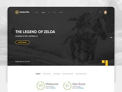 Metacritic Redesign daily ui game landing page legend of zelda metacritic ocarina of time redesign ui zelda