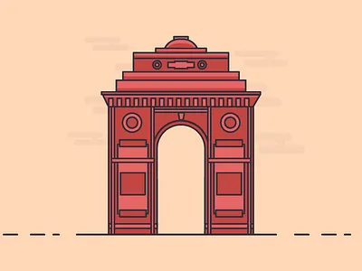 Indiagate animation building clouds cute days flat icons illustration line minimal outline