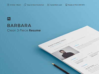 BARBARA - Resume Template 3 piece career clean cover creative curriculum cv letter minimal professional resume vitae