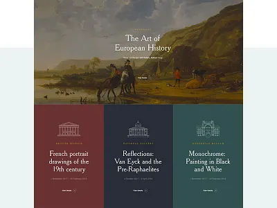 Exhibitions Page art color header layout lineicon lineicons navigation serif typography ui web website