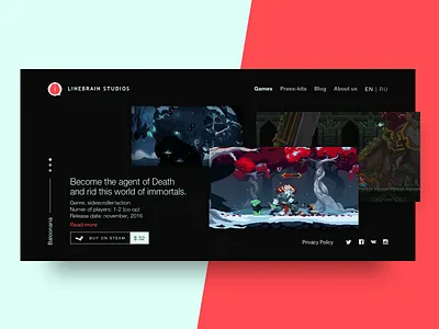 Linebrain Studios main page development game games landing main screenshots sketch steam studio ui ux web