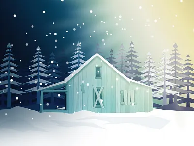 The Shack abandoned dark forest light old snow the shack trees. woods