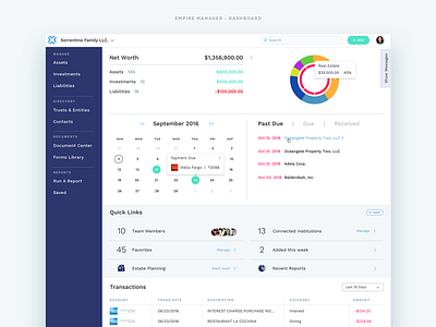 Empire Manager dashboard data visualization finance product ui ux