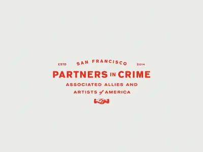 Partners in Crime badge branding hand shake lockup logo san francisco typography usa