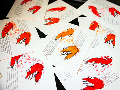 Hand print illustration calendar calendar card foxes illustration linocut print