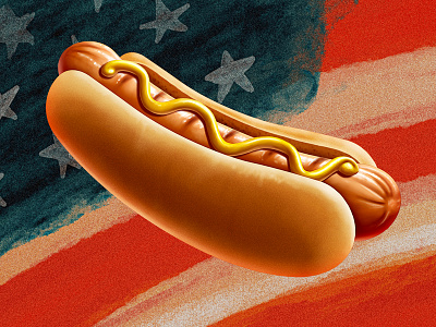 Hot Dog Illustration america america flag bread digital illustration digital painting flag food food illustration hot dog illustration sausage stars