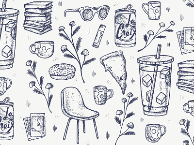 Collage For A Cutie books coffee collage eames chair flowers grain la croix mugs pattern patterns pizza texture