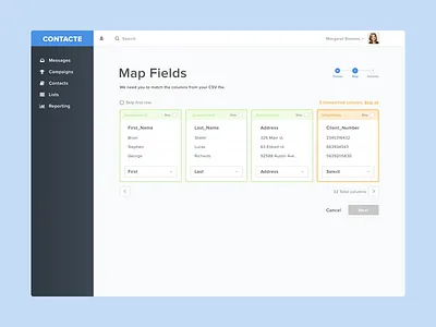 CSV Upload blue buttons clean color csv dropdown flow product ux