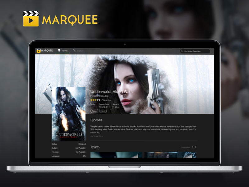 Example of Movie Details Page for Movie Discover and Showtimes Website