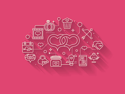 Valentine's icon illustration couple cupcake heart hot air balloon icon link long love pink shadow sweet valentine
