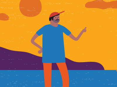 Beach, man afro man beach character design colorful illustration vector