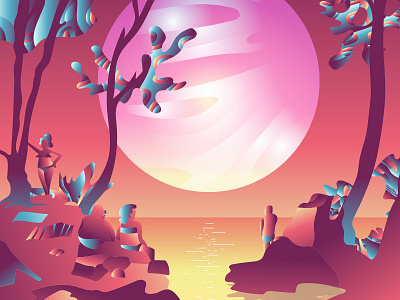 Remembering summer childrensbook colors fairytale fresh gradient illustration sunset surreal vector