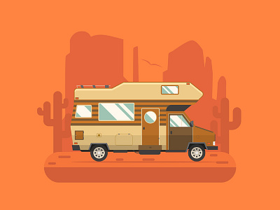 Camper Truck on Arizona Background camper caravan motorhome rv trailering travel car traveler truck vector