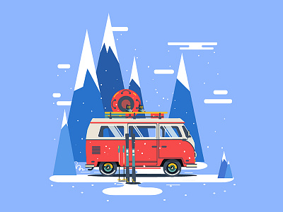 Travel illustration art car design flat illustration illustrator style tourism travel van vector vehicle