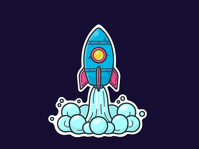 Rocket Sticker cartoon icon illustration illustrator launch moon rocket space spaceship sticker vector