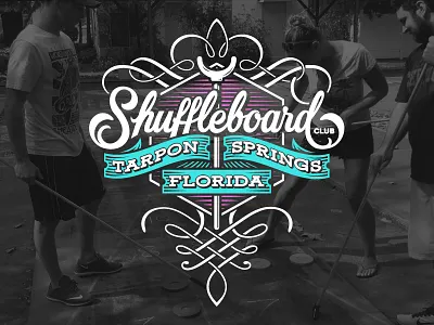 Shuffleboard Club badge banner crest florida fun game lettering puck script shuffle shuffleboard sport