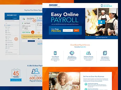 SEM Landing Page blue call to action cta fire hr landing page orange payroll sem teal web design