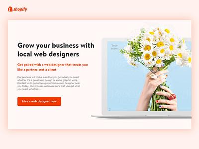 Unused Hero Concept button flowers gradient header hero landing page laptop red shadow shopify ui web design