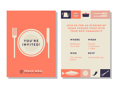 Peace Meal Invites chopsticks fish food illustration meal plate refugees share