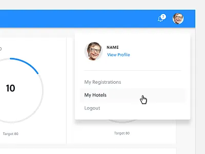 Profile Menu card hover material menu navigation profile shadow