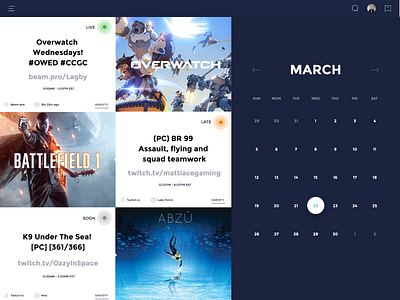 Stream Calendar App UI application calendar concept gaming interface project streaming ui