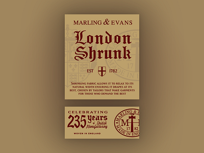 London Shrunk Fabric Labels brown celebration english label old english serif slab serif suit suiting watermark