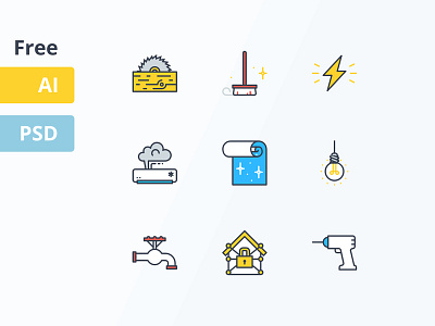 Free Home Service Icons colorful electric flat home icons line plumbing repair security woodwork
