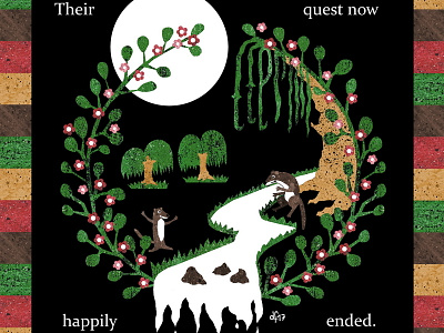 Otter and Portly animals illustration moon otter river water wind in the willows