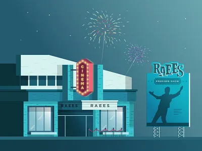 Classic Cinema Theater building cinema classic dark fireworks gradient hoarding illustration shadow show theater theatre