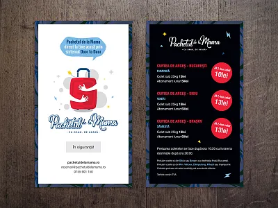 Pachetul de la Mama Flyer brand bubble courier flyers identity logo parents print service students trolley type