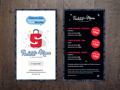 Pachetul de la Mama Flyer brand bubble courier flyers identity logo parents print service students trolley type