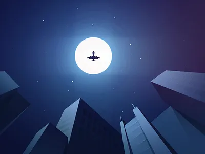 Illustration - Night City city illustration moon night plane sky star ui