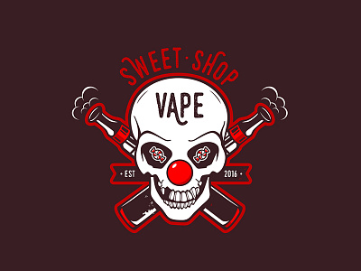 Sweet Vape Shop candy character cigarette clown design evil mascot shop skull smile smoke vape