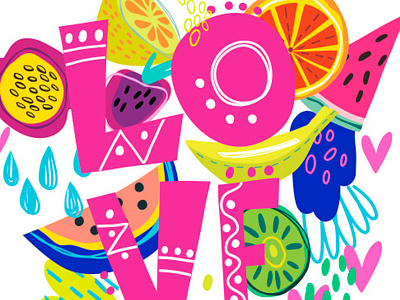 Fruity Love bright colors fruits marushabelle nature print