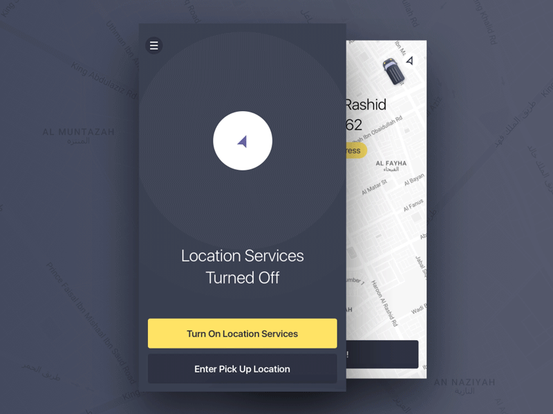 Location Services android animation car deliver flinto gif ios location map on demand taxi uber