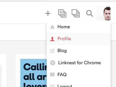 Profile menu app bookmarks dropdown linknest menu navigation profile webapp website
