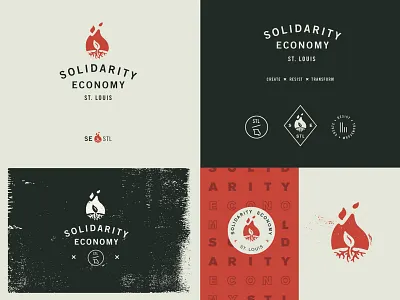 Solidarity Economy Identity System badge flame identity leaf logo roots