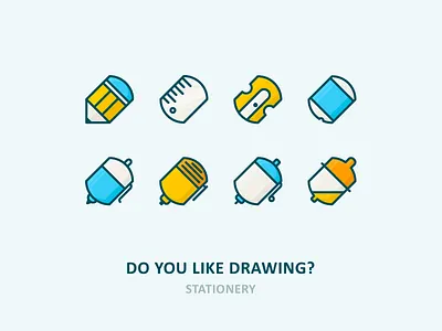 Stationery icon outline pen pencil rubber ruler set sharpener stationery