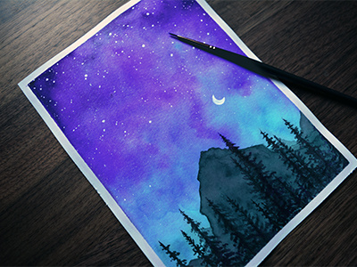 Twilight artist artwork illustration illustrator landscape mountains nature paint painting sky traditional watercolor
